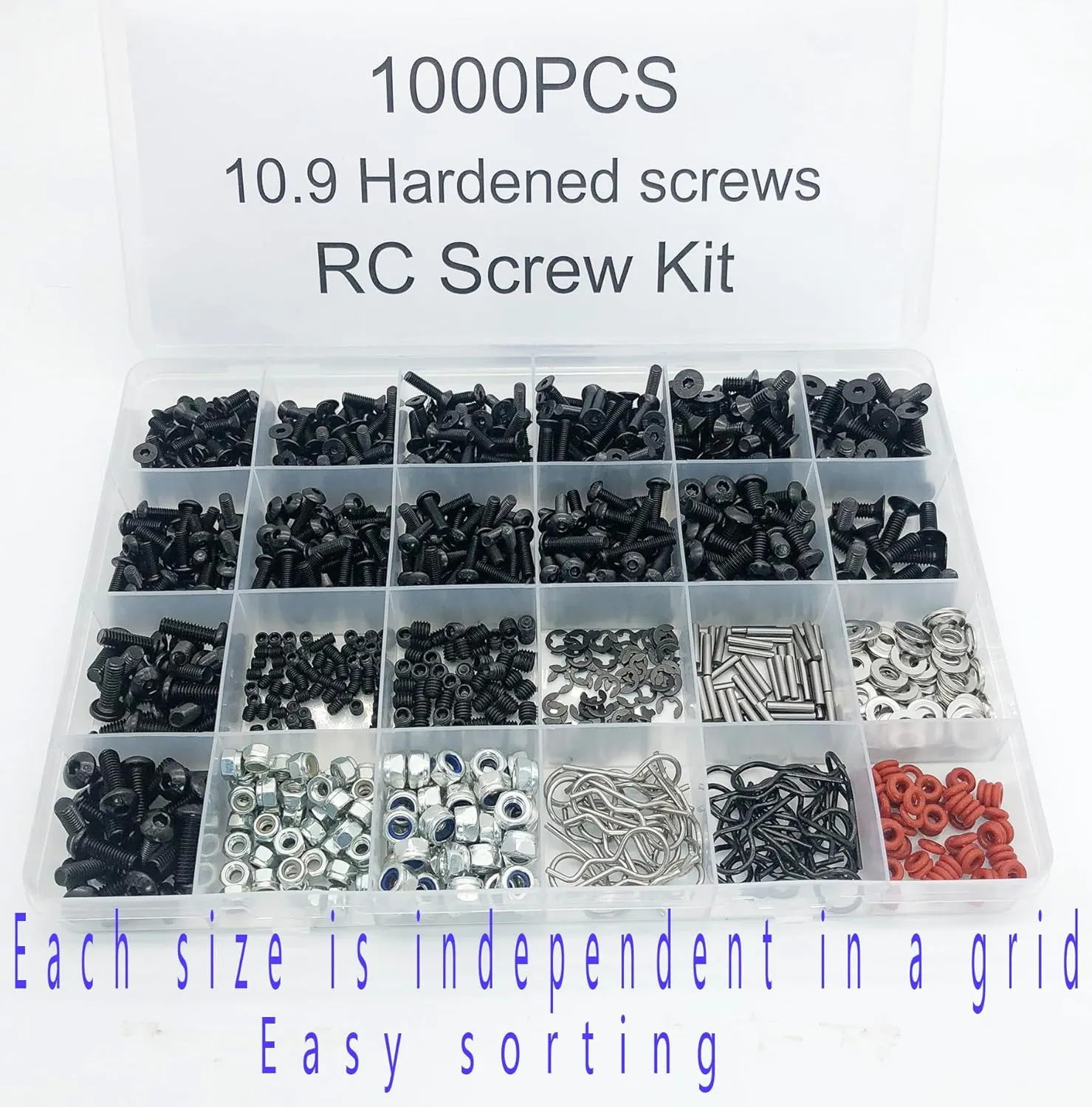 1000pcs Universal RC Screw Kit Screws Assortment Set, Hardware Fasteners for Traxxas Axial Redcat HPI Arrma SCX10 Losi 1/8 1/10 1/12 1/16 Scale RC Cars Trucks Crawler (1000pcs RC Screws)