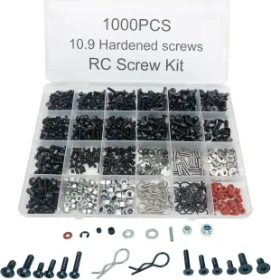 1000pcs Universal RC Screw Kit Screws Assortment Set, Hardware Fasteners for Traxxas Axial Redcat HPI Arrma SCX10 Losi 1/8 1/10 1/12 1/16 Scale RC Cars Trucks Crawler (1000pcs RC Screws)