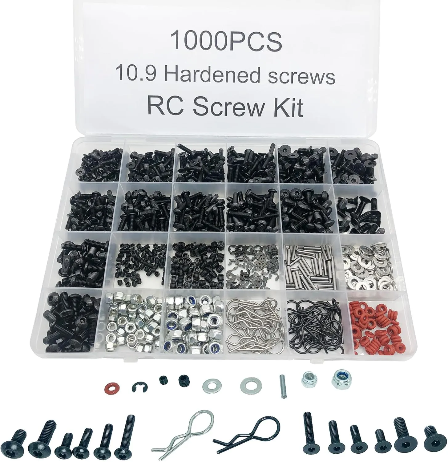 1000pcs Universal RC Screw Kit Screws Assortment Set, Hardware Fasteners for Traxxas Axial Redcat HPI Arrma SCX10 Losi 1/8 1/10 1/12 1/16 Scale RC Cars Trucks Crawler (1000pcs RC Screws)