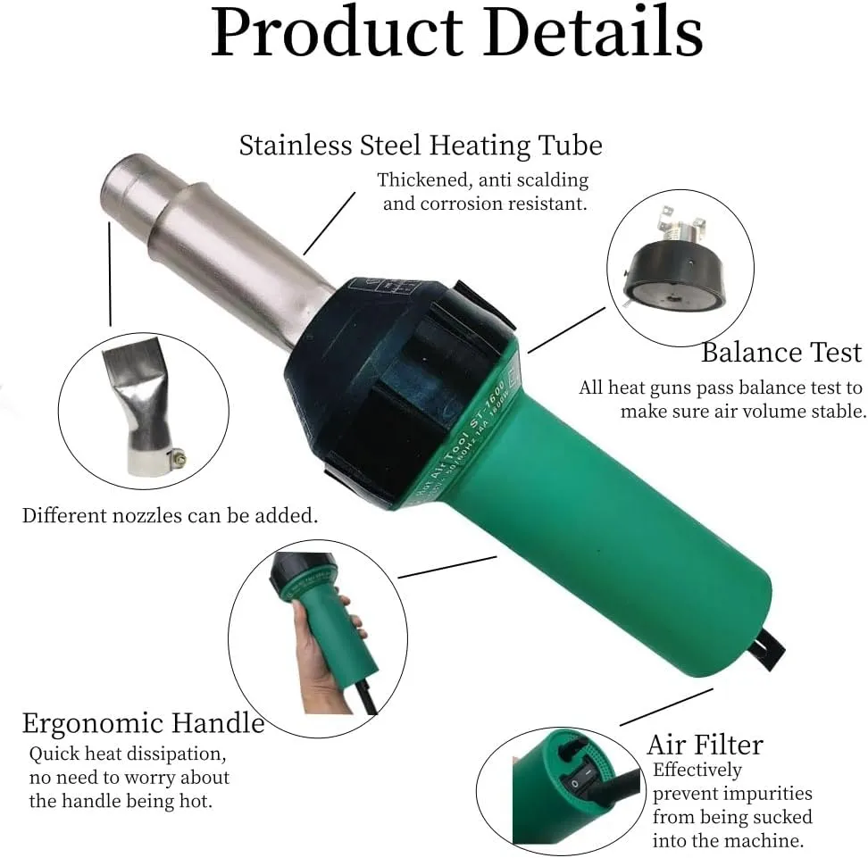 110V 1600W Professional PVC Roofing Welding Tools Heat Gun Kit Plastic Welder Hot Air Weld Gun with Roofing Seam Rollers Seam Tester Probe Weld Nozzle (110V Heat Gun Set)