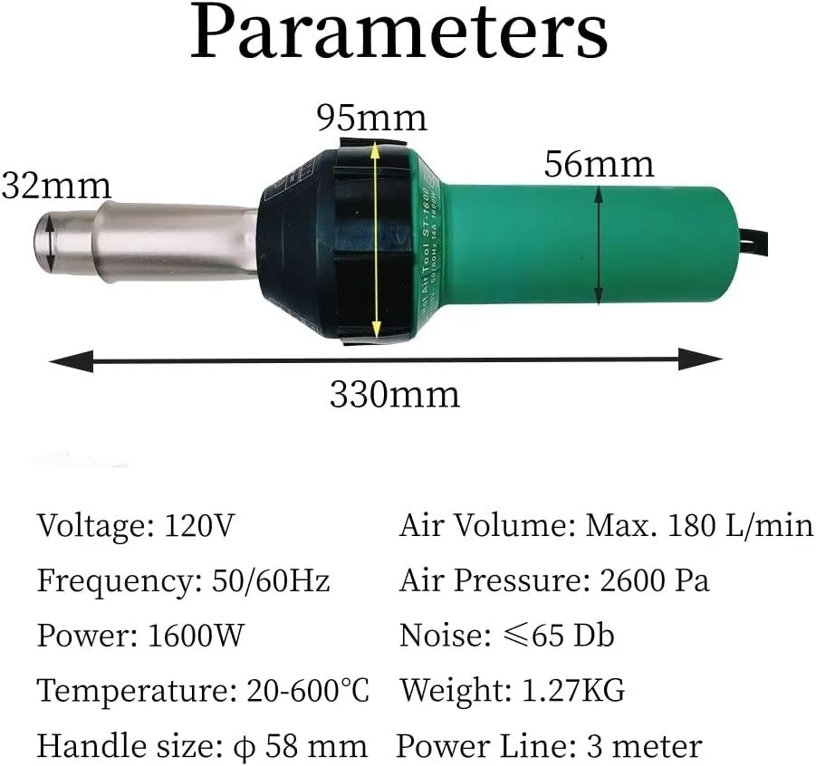 110V 1600W Professional PVC Roofing Welding Tools Heat Gun Kit Plastic Welder Hot Air Weld Gun with Roofing Seam Rollers Seam Tester Probe Weld Nozzle (110V Heat Gun Set)