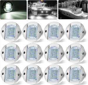 12Pack DC12V 3" Round Marine Boat LED Navigation Lights Stern Anchor Transom Deck Courtesy Light Interior Lamp Waterproof for Pontoon Kayak Sailboat Fishing Boat - White