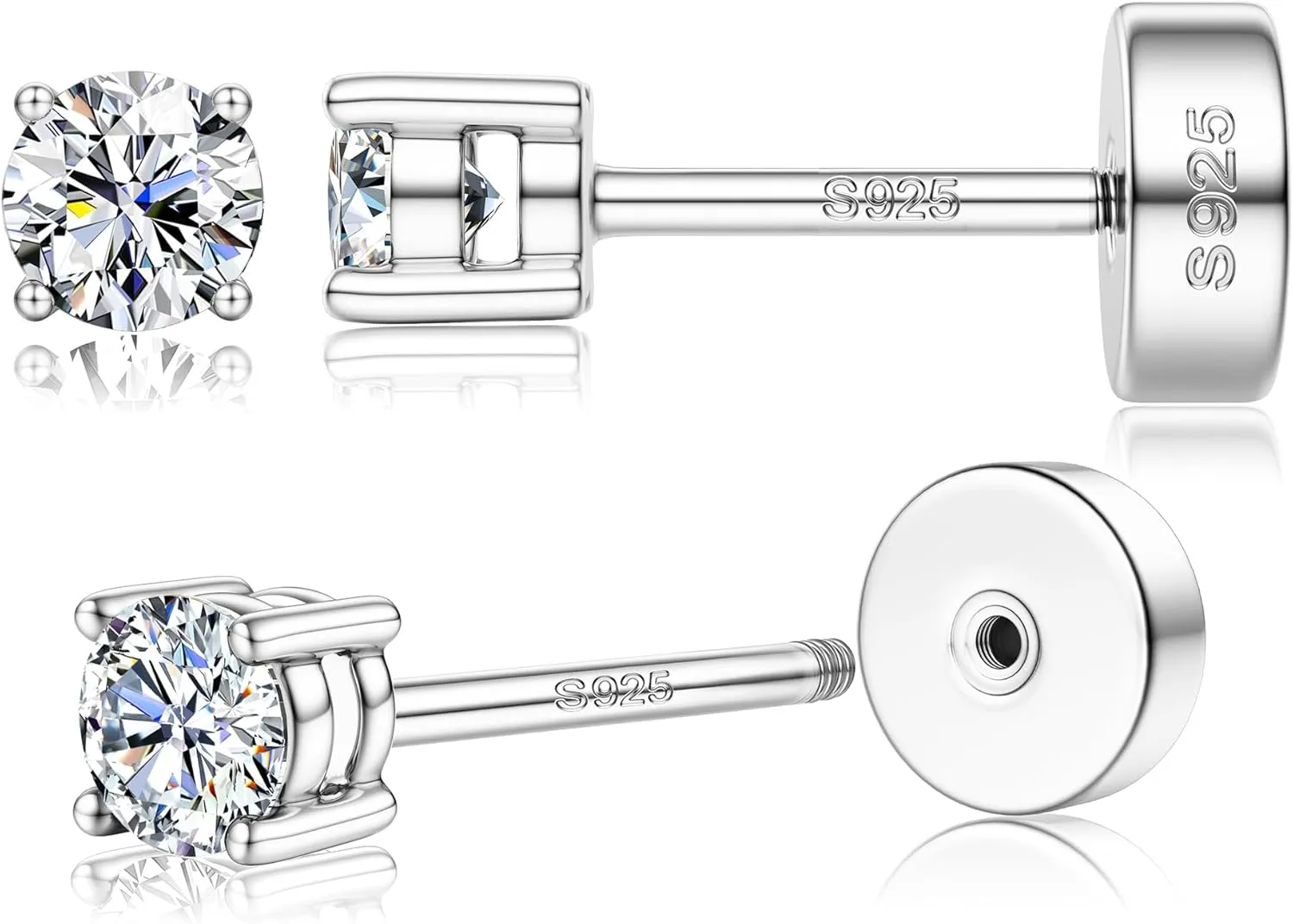 14K Gold Plated Moissanite Stud Earrings with Flat Back,925 Sterling Silver Moissanite Earring for Women Men,Small Round Cut D Color VVS1 Stud Earrings Hypoallergenic Jewelry Gift