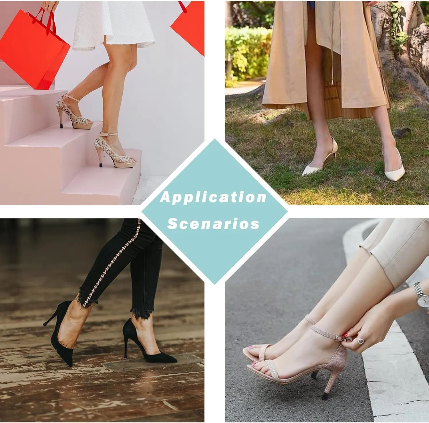 16 Pairs High Heel Protectors Stiletto Repair Caps & Stoppers - 4 Sizes Tip Covers, Noise Reducing, Slip-On Caps (Clear)