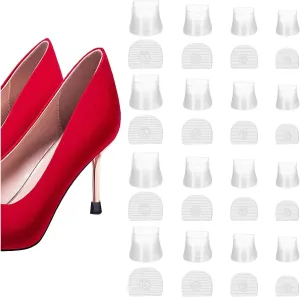 16 Pairs High Heel Protectors Stiletto Repair Caps & Stoppers - 4 Sizes Tip Covers, Noise Reducing, Slip-On Caps (Clear)