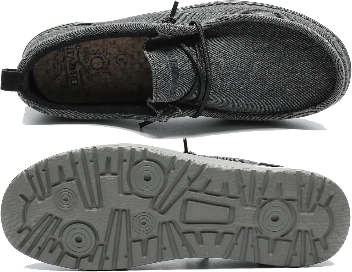 1TAZERO Men's Wide Comfortable Boat Shoes - Loafers with Arch Support, Black