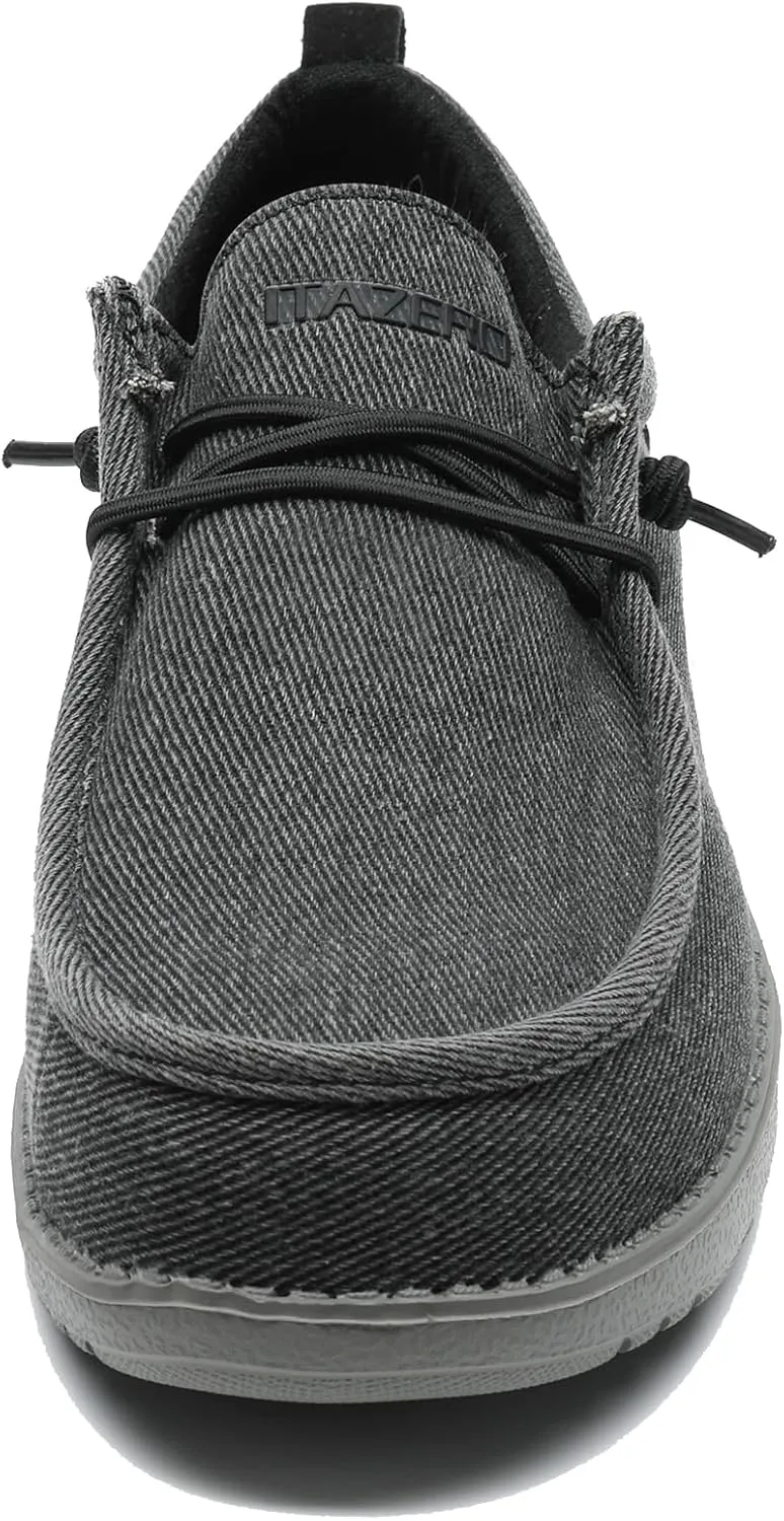 1TAZERO Men's Wide Comfortable Boat Shoes - Loafers with Arch Support, Black