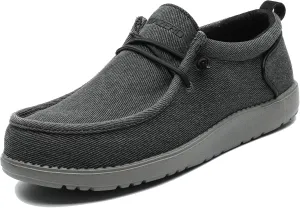1TAZERO Men's Wide Comfortable Boat Shoes - Loafers with Arch Support, Black