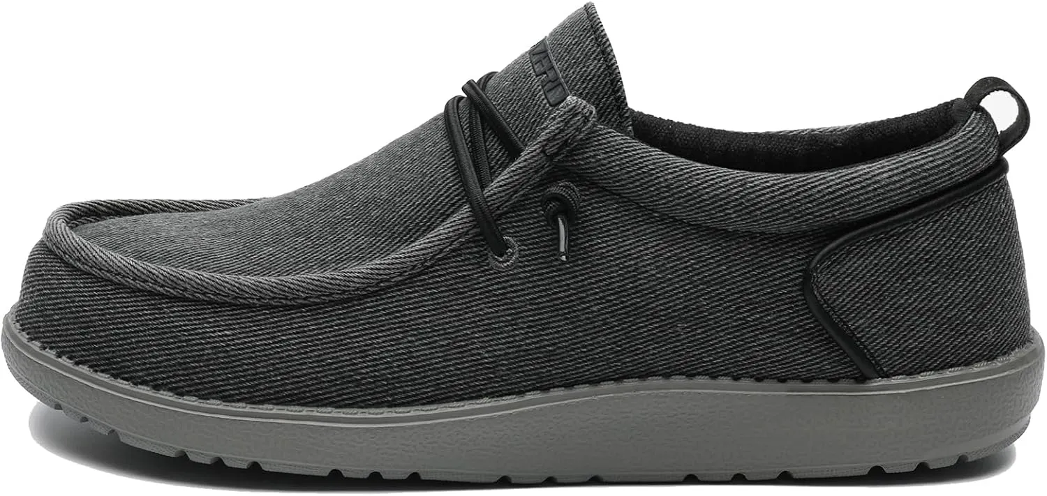 1TAZERO Men's Wide Comfortable Boat Shoes - Loafers with Arch Support, Black