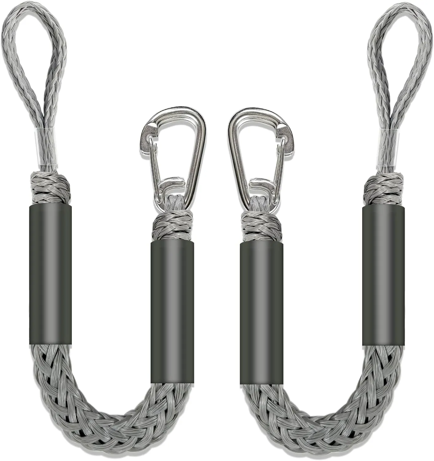 2PCS Fender Lines 2FT Premium Bungee Boat Lines with 316 Stainless Clip for Boat Bumper/Boat Fender Boat Accessories for Mooring for Jet Ski, SeaDoo, Yamaha WaveRunner Dinghy (Grey, 2 Feet)