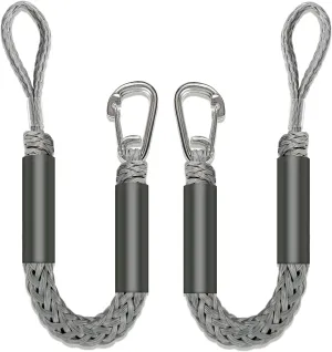 2PCS Fender Lines 2FT Premium Bungee Boat Lines with 316 Stainless Clip for Boat Bumper/Boat Fender Boat Accessories for Mooring for Jet Ski, SeaDoo, Yamaha WaveRunner Dinghy (Grey, 2 Feet)