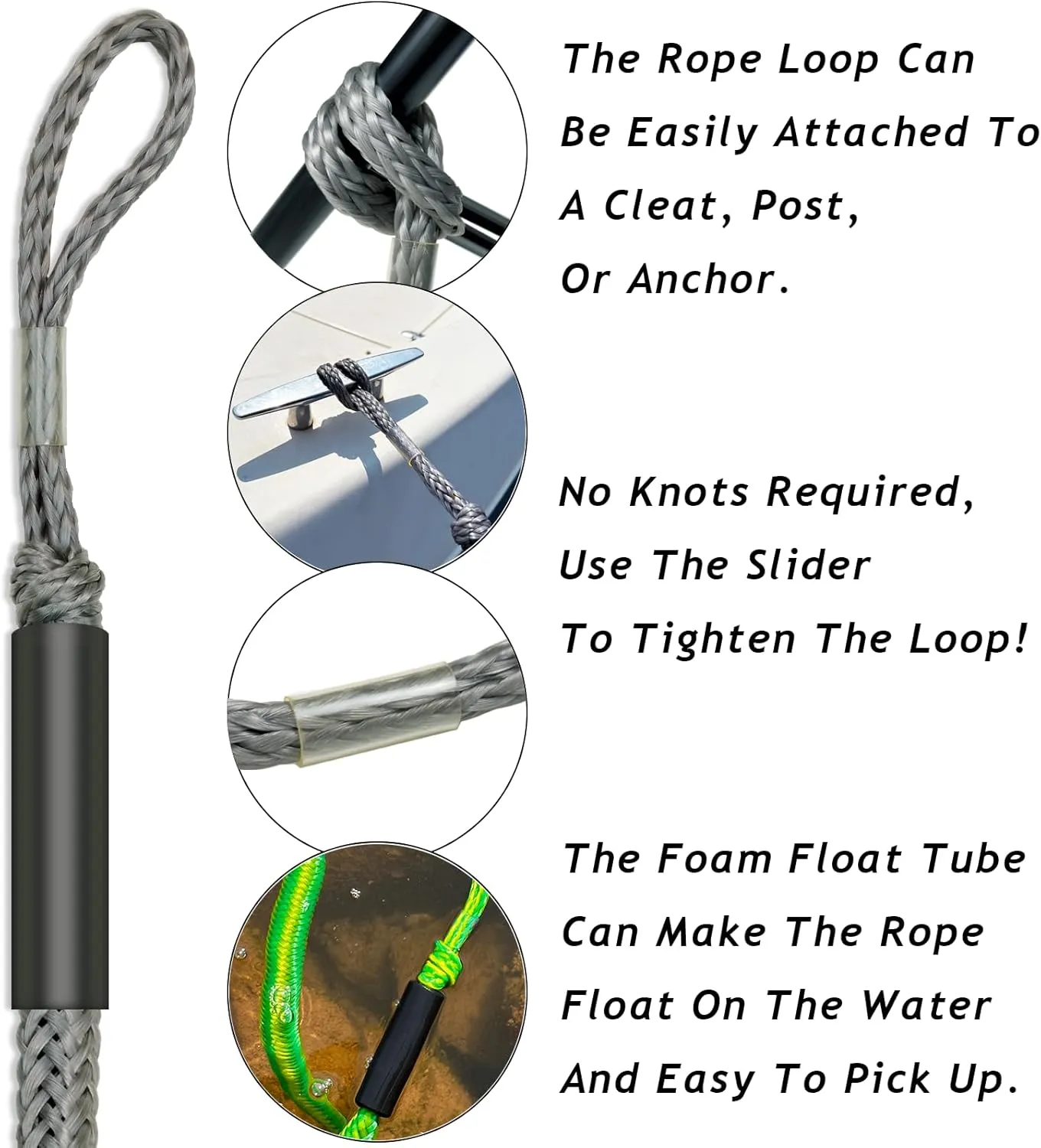 2PCS Fender Lines 2FT Premium Bungee Boat Lines with 316 Stainless Clip for Boat Bumper/Boat Fender Boat Accessories for Mooring for Jet Ski, SeaDoo, Yamaha WaveRunner Dinghy (Grey, 2 Feet)