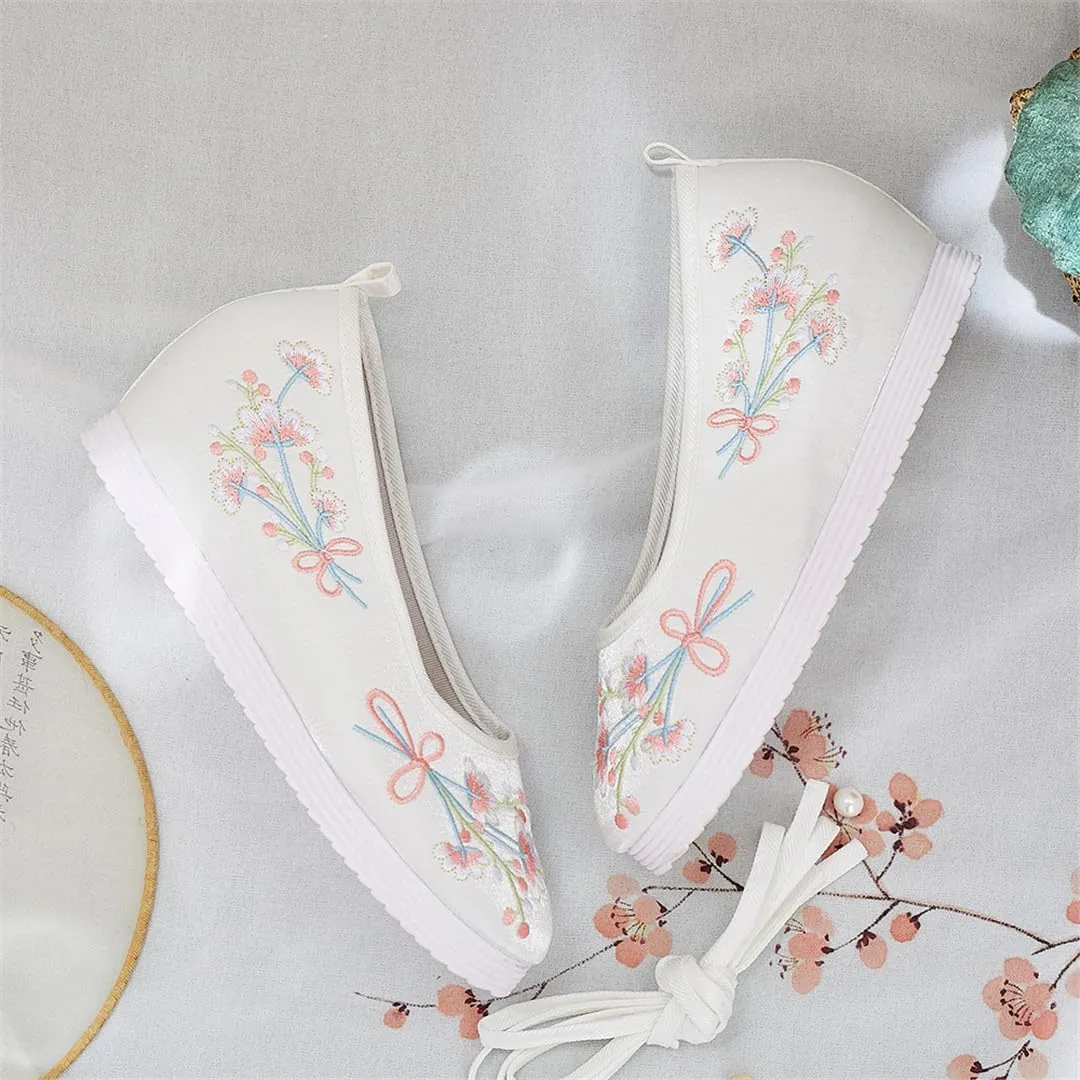 3Cm Hidden Wedges Women Cotton Hanfu Shoes Retro Cosplay Costume Platforms Chinese Embroidered Shoes