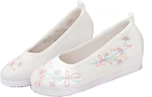 3Cm Hidden Wedges Women Cotton Hanfu Shoes Retro Cosplay Costume Platforms Chinese Embroidered Shoes