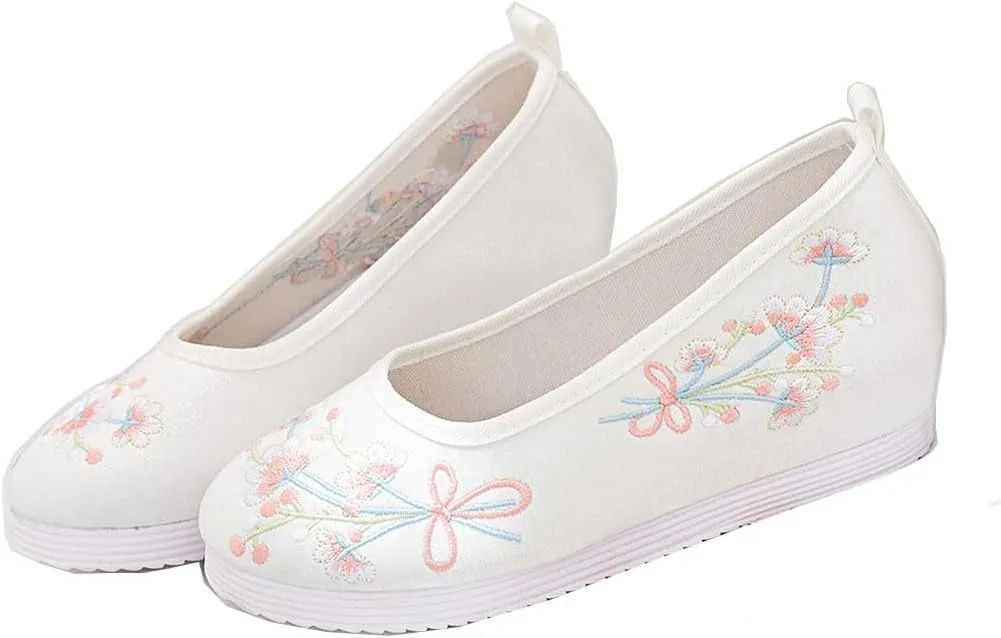 3Cm Hidden Wedges Women Cotton Hanfu Shoes Retro Cosplay Costume Platforms Chinese Embroidered Shoes