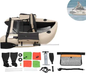 53.5 * 41.5IN Outdoor Fishing Boat with Paddle, Flippers, 20IN Fish Ruler, Pump, Storage Pockets, Adjustable Straps, 286.6LBS Load Bearing Capacity Belly Boat for River Lake Bass Fly Fishing