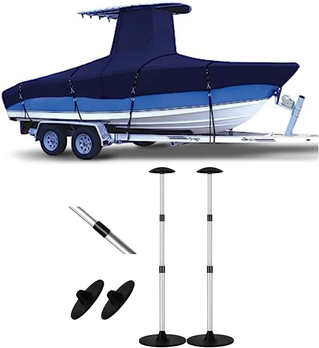 600D Marine Grade Fade and Tear Resistant Trailerable T-Top Boat Cover，Heavy-Duty Waterproof and UV-Proof TTOP Boat Storage Cover, Boat Cover Support Poles, Premium Boat Cover Support System XJS1