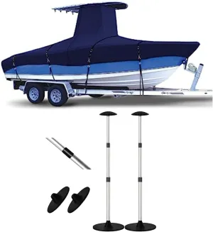 600D Marine Grade Fade and Tear Resistant Trailerable T-Top Boat Cover，Heavy-Duty Waterproof and UV-Proof TTOP Boat Storage Cover, Boat Cover Support Poles, Premium Boat Cover Support System XJS1