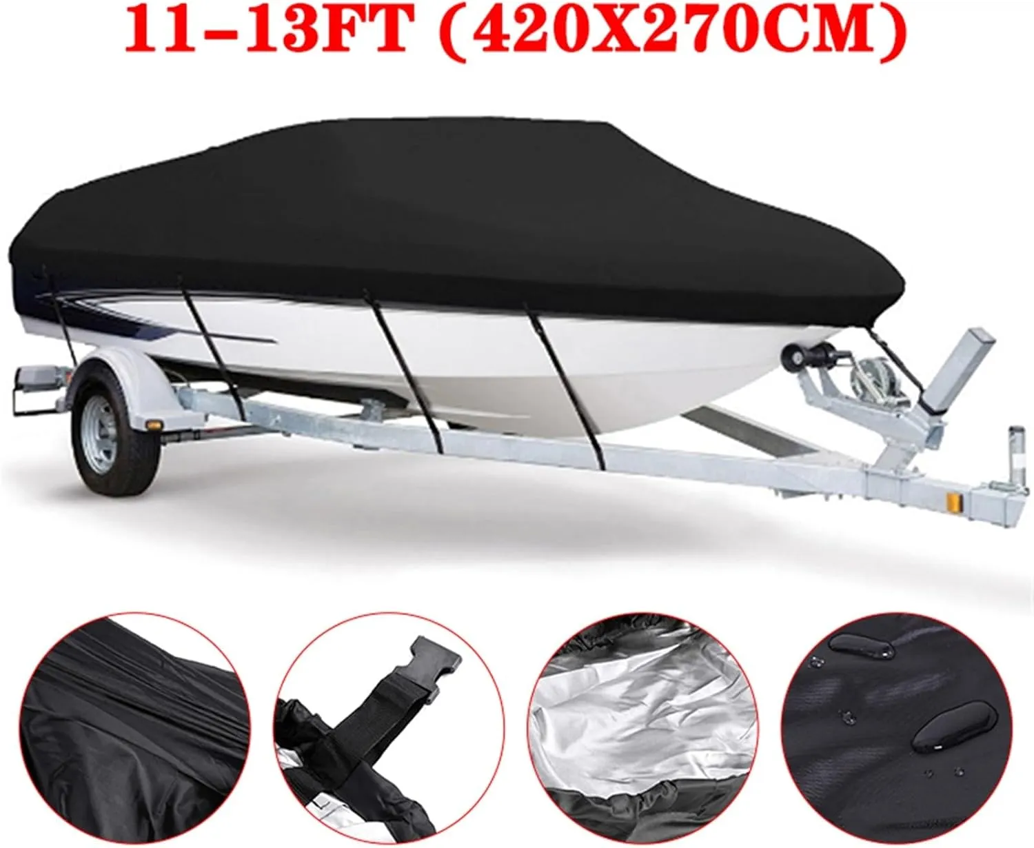 600D Yacht Boat Cover Water Resistant Scratch-Proof Anti-UV Protect Fishing Speedboat V-Shape Canvas for Boat Cover Tent B84465(11-13ft)