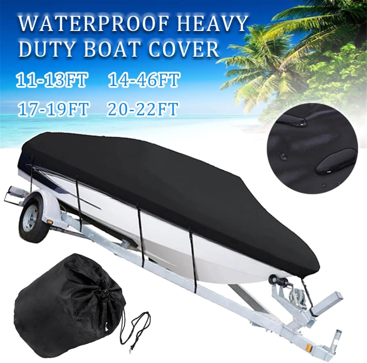 600D Yacht Boat Cover Water Resistant Scratch-Proof Anti-UV Protect Fishing Speedboat V-Shape Canvas for Boat Cover Tent B84465(11-13ft)
