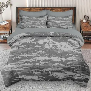 7Pcs Comforter Set Full Size, Army Camouflage Camo Military, Decor Bedroom Gray Navy Brown Us Bedding for Kids and Adults with Bed Flat Fitted Sheet Pillowcases