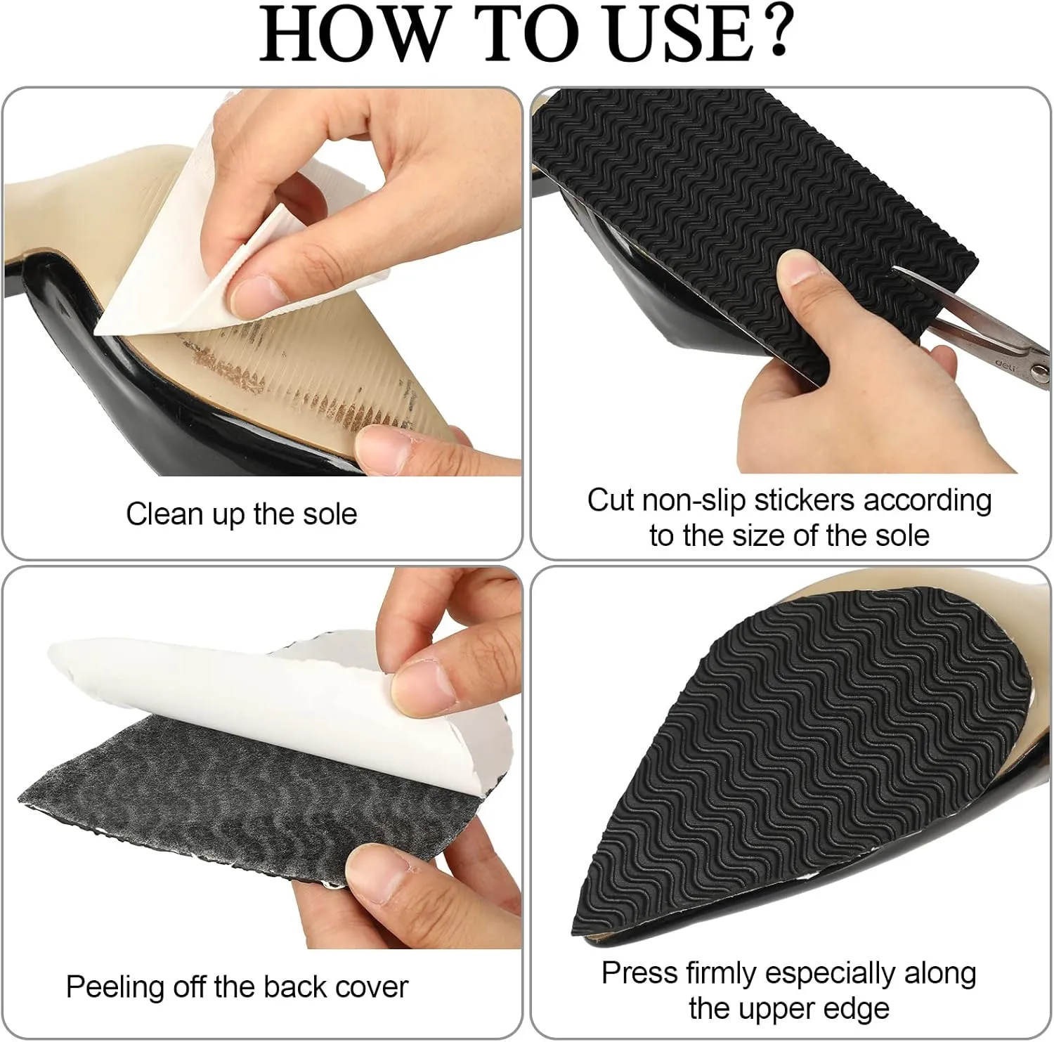 8 Pcs Shoe Grips on Bottom of Shoes No Slip Bottom Pad Self Adhesive Sole Protector Anti Slip Grips for Heel No Skid Pads for Sneakers Slippers(5.9 x 3.2 Inch,Black)