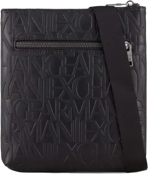 A | X ARMANI EXCHANGE Flat Crossbody with All Over Logo, Black