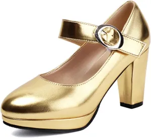 Aflngle Women's Platform Mary Jane Pumps Round Toe Closed Chunky High Heels Ankle Strap Buckle Wedding Bridal Party Prom Dating Dress Shoes