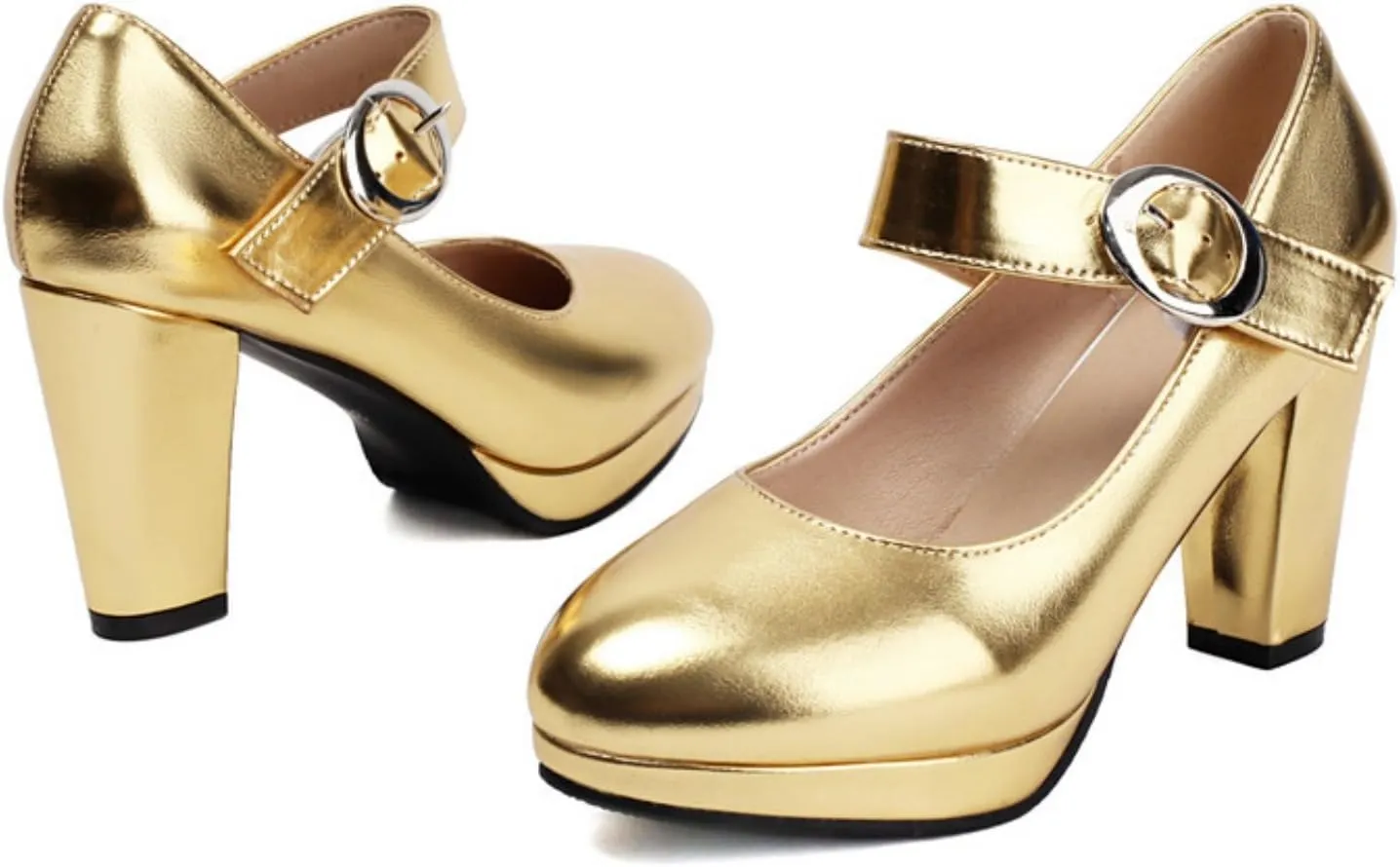 Aflngle Women's Platform Mary Jane Pumps Round Toe Closed Chunky High Heels Ankle Strap Buckle Wedding Bridal Party Prom Dating Dress Shoes