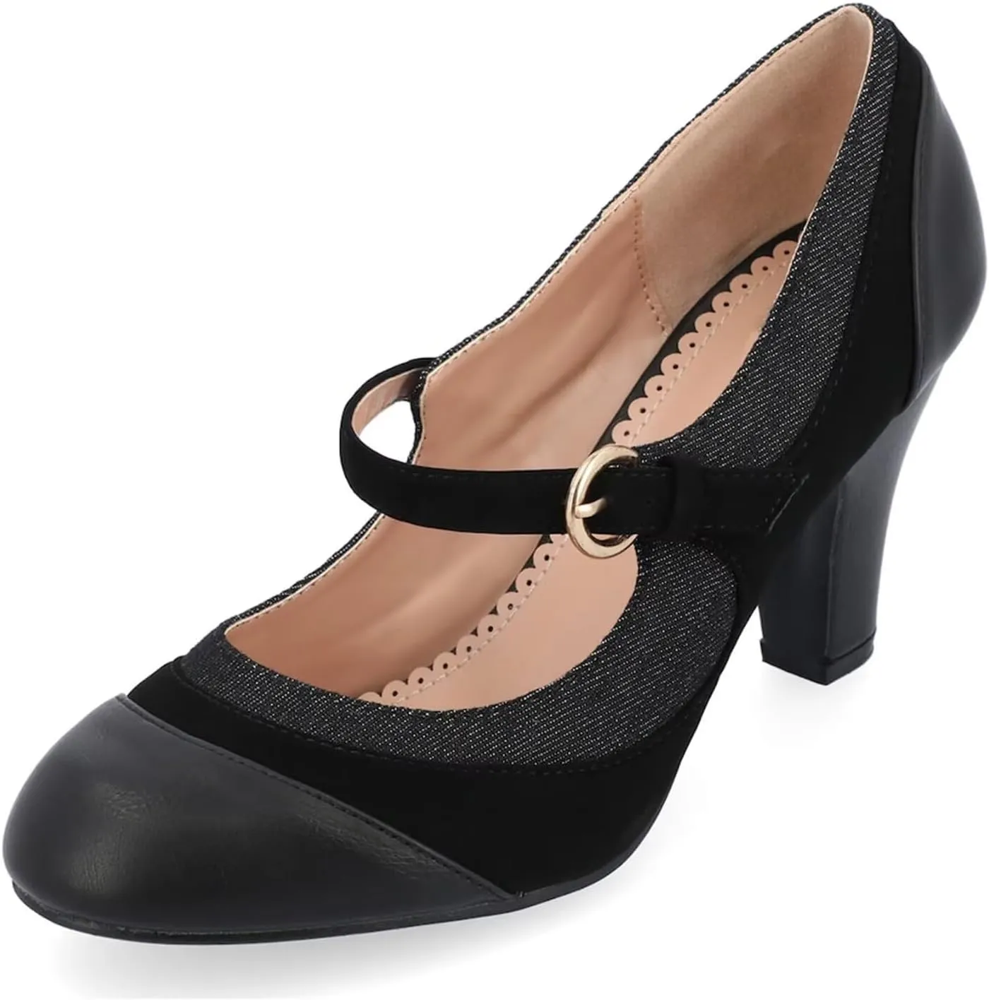 Agodor Women's Chunky Heel Mary Jane Lolita Platform Shoes Suede Round Toe Block Heel Pumps