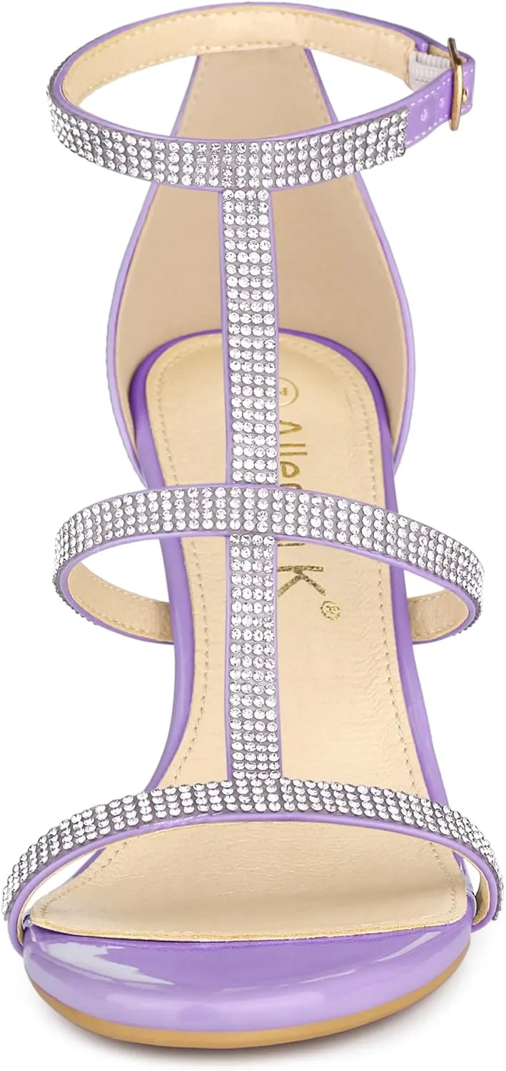 Allegra K Women's Rhinestone Ankle Strap Stiletto High Heel Sandals