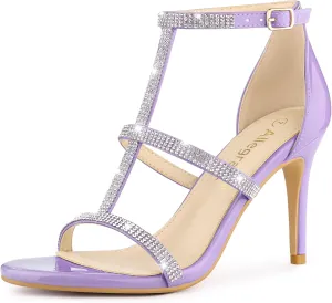 Allegra K Women's Rhinestone Ankle Strap Stiletto High Heel Sandals
