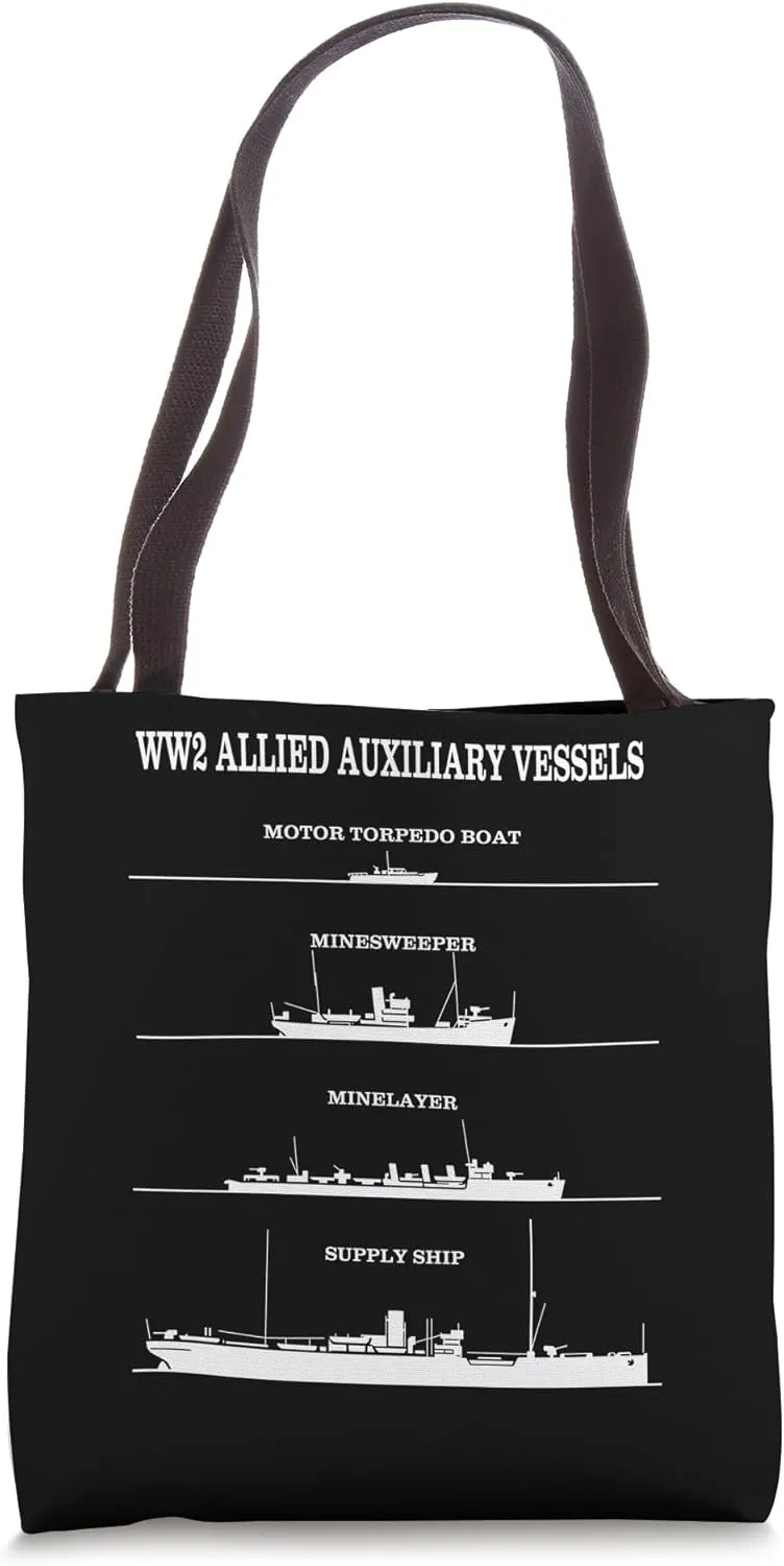 Allied WW2 Auxiliary Ships World War Two Silhouette Diagrams Tote Bag
