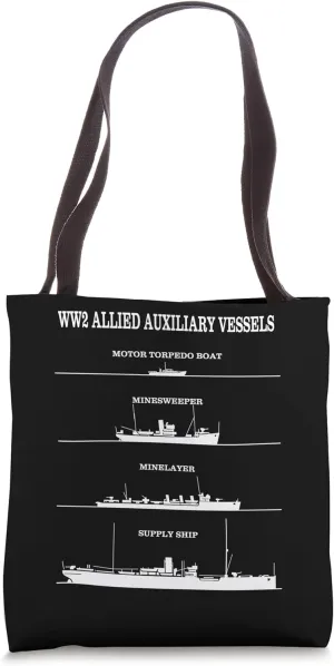Allied WW2 Auxiliary Ships World War Two Silhouette Diagrams Tote Bag