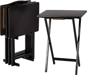 Amazon Basics Portable TV Dinner 4-Pack Rectangular Folding Tray Table with Storage Rack, Black, 15" x 19" x 26"