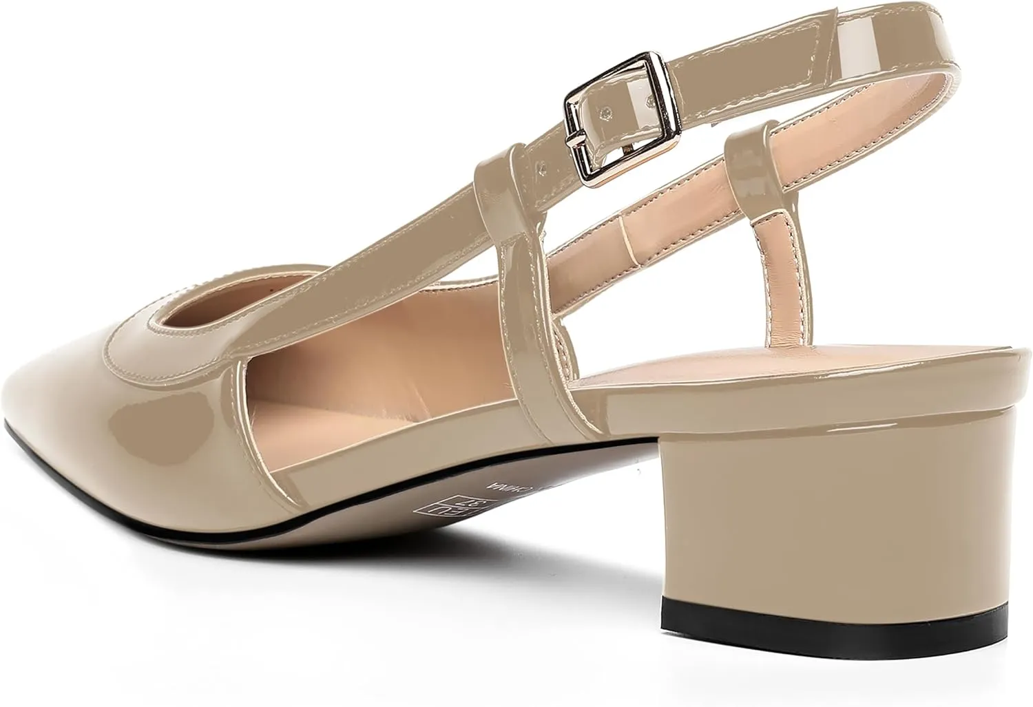 AMBELIGHT Womens Dating Patent Square Toe Buckle Adjustable Strap Sexy Block Low Heel Pumps Shoes 1.5 Inch