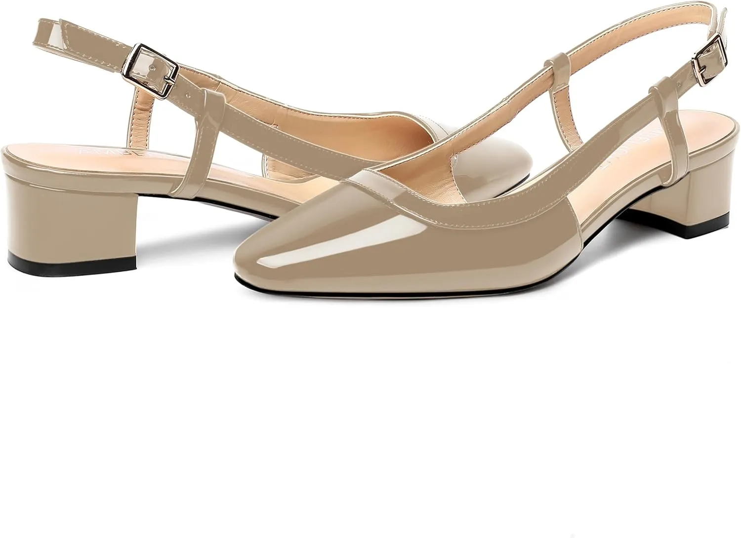 AMBELIGHT Womens Dating Patent Square Toe Buckle Adjustable Strap Sexy Block Low Heel Pumps Shoes 1.5 Inch
