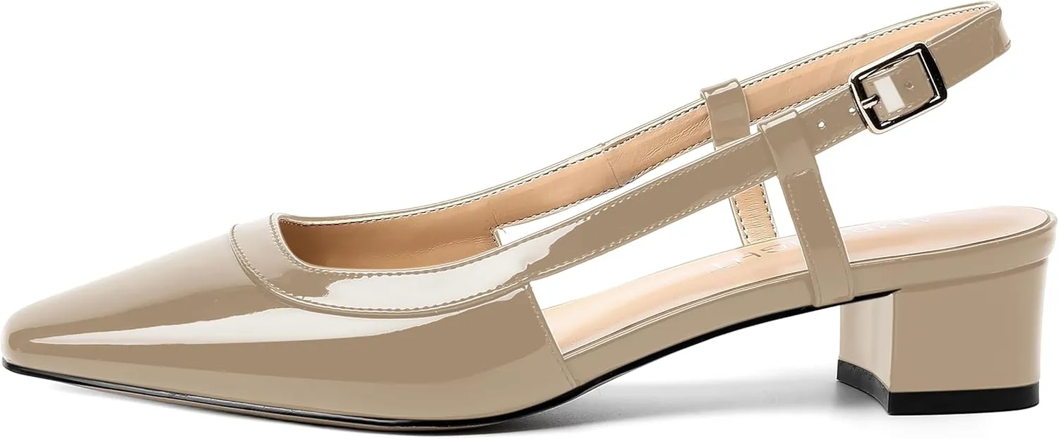 AMBELIGHT Womens Dating Patent Square Toe Buckle Adjustable Strap Sexy Block Low Heel Pumps Shoes 1.5 Inch