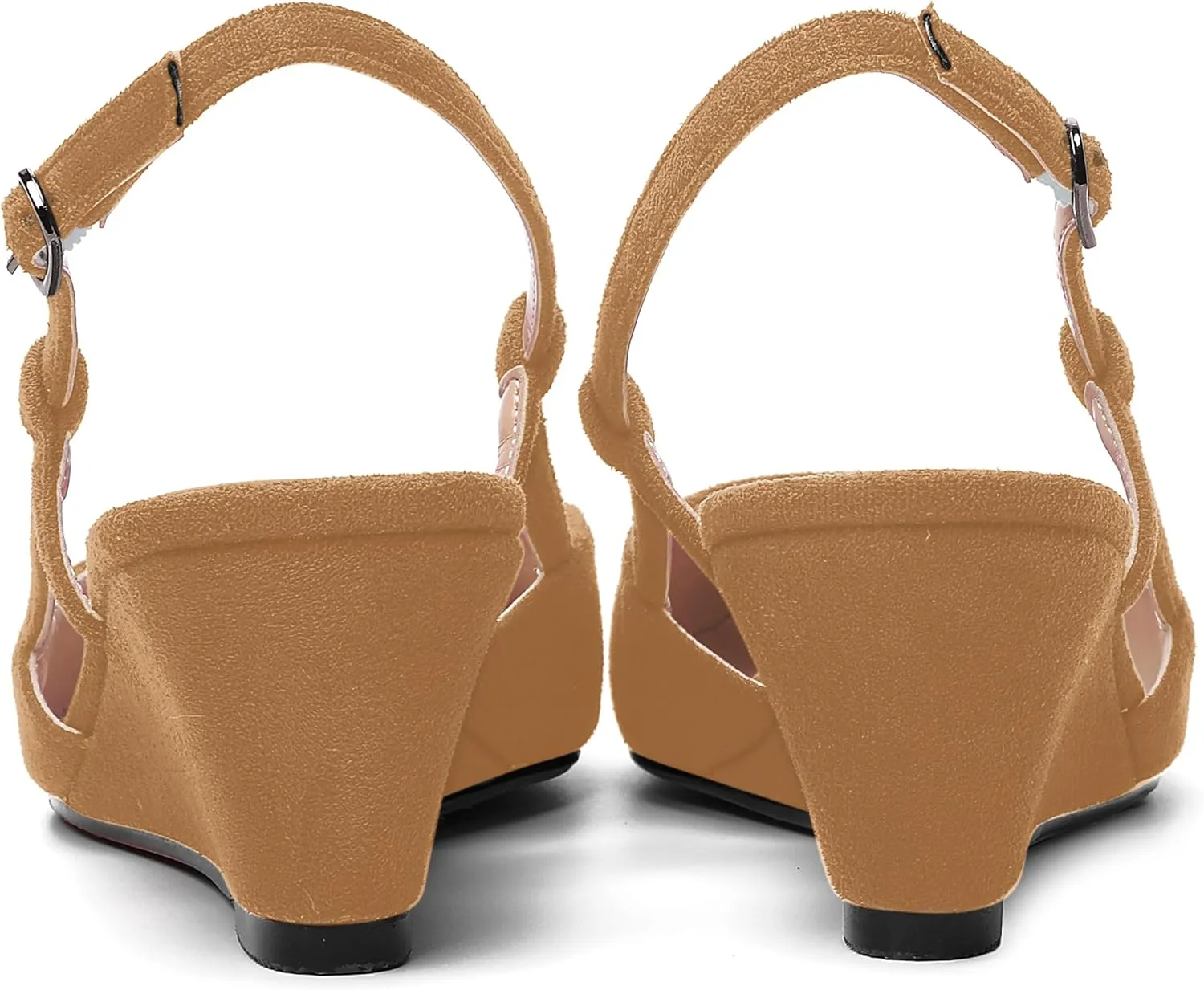 AMBELIGHT Womens Fashion Buckle Square Toe Solid Party Suede Adjustable Strap Wedge Low Heel Pumps Shoes 2 Inch
