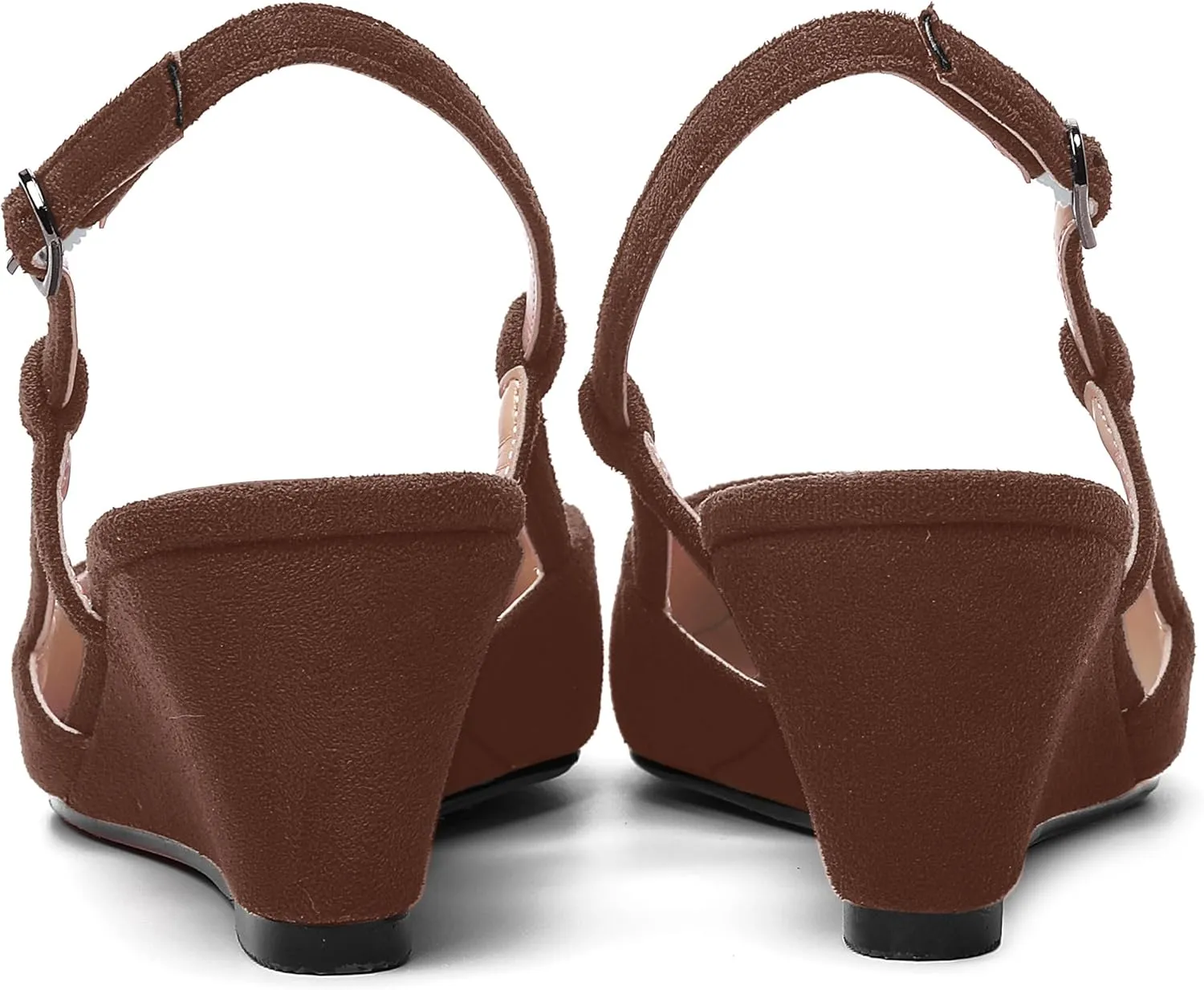 AMBELIGHT Womens Fashion Buckle Square Toe Solid Party Suede Adjustable Strap Wedge Low Heel Pumps Shoes 2 Inch