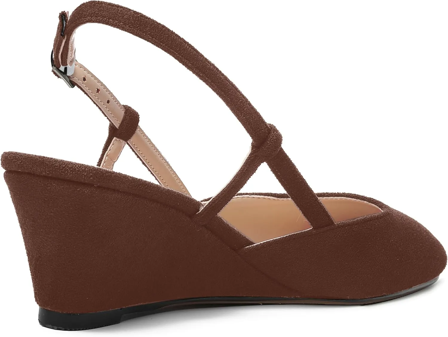 AMBELIGHT Womens Fashion Buckle Square Toe Solid Party Suede Adjustable Strap Wedge Low Heel Pumps Shoes 2 Inch