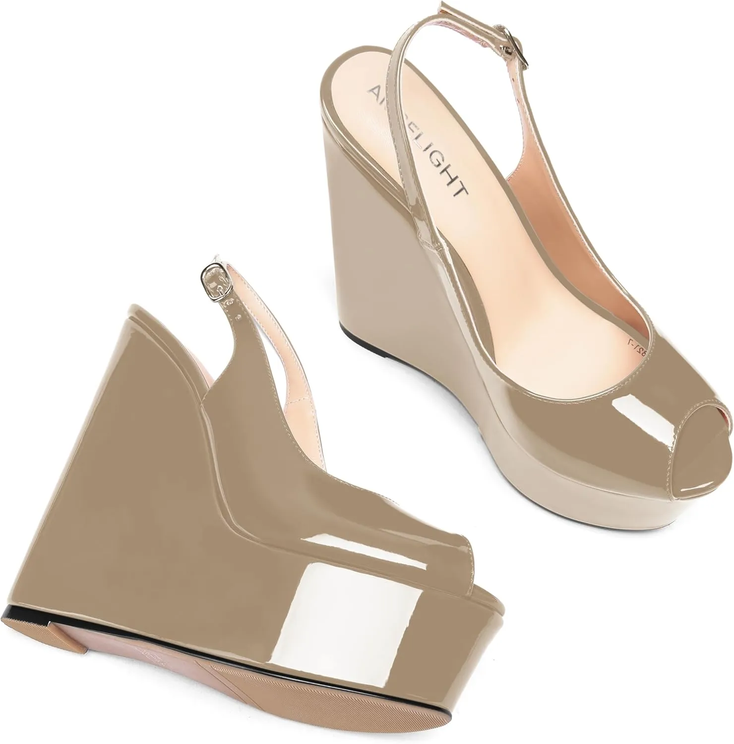 AMBELIGHT Womens Patent Buckle Cute Platform Adjustable Strap Peep Toe Party Wedge High Heel Pumps Shoes 6 Inch