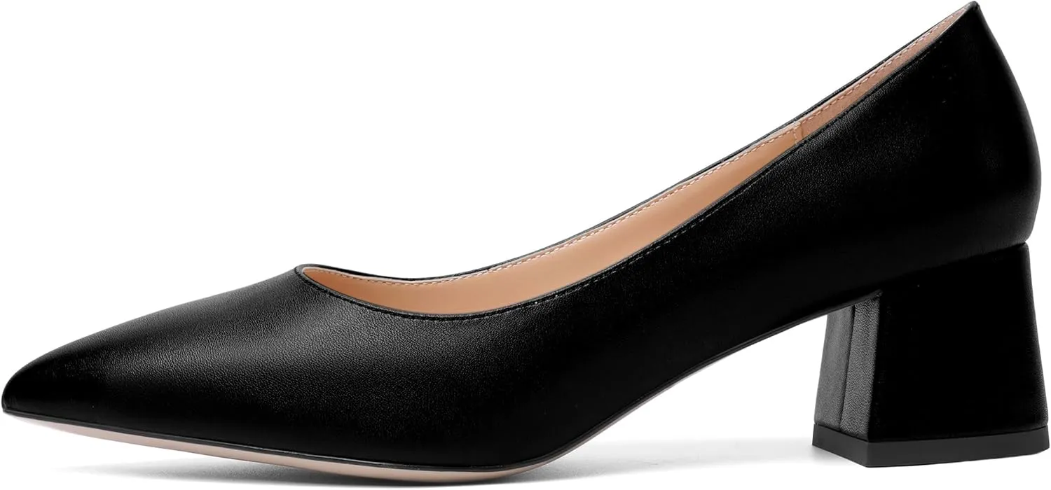 AMBELIGHT Womens Pointed Toe Casual Block Office Matte Slip On Chunky Low Heel Pumps Shoes 2 Inch