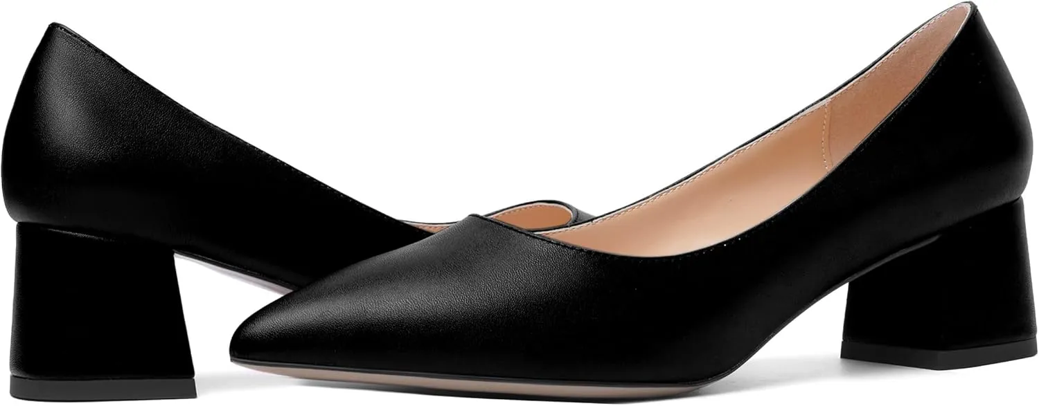 AMBELIGHT Womens Pointed Toe Casual Block Office Matte Slip On Chunky Low Heel Pumps Shoes 2 Inch