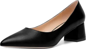 AMBELIGHT Womens Pointed Toe Casual Block Office Matte Slip On Chunky Low Heel Pumps Shoes 2 Inch