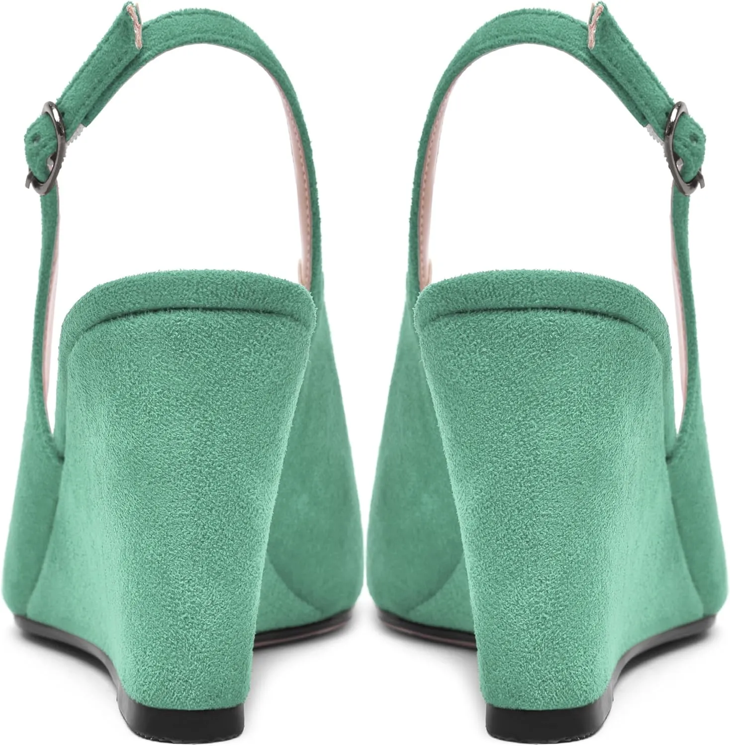 AMBELIGHT Womens Sexy Evening Buckle Suede Solid Slingback Peep Toe Wedge High Heel Pumps Shoes 3.3 Inch