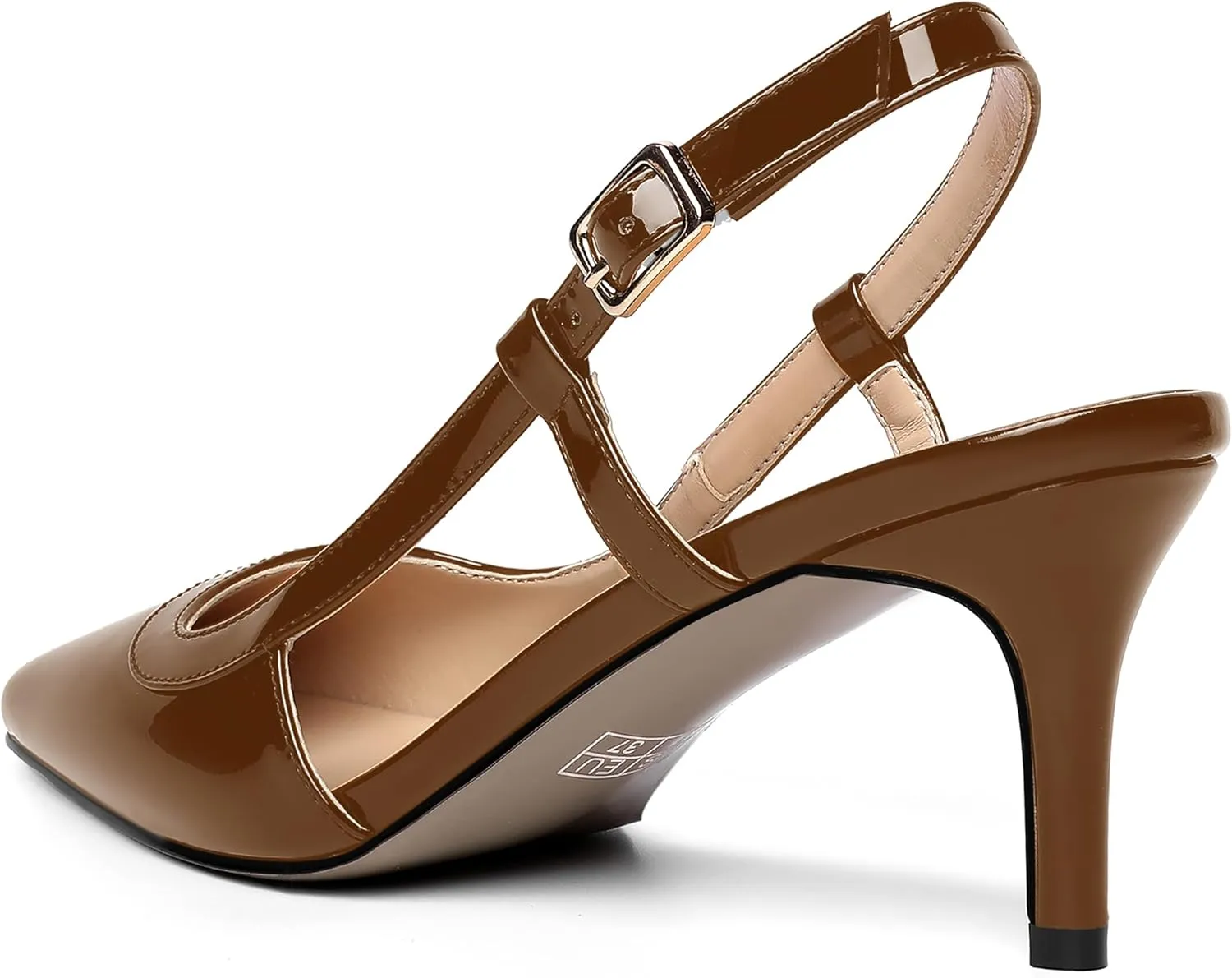 AMBELIGHT Womens Slingback Patent Dress Square Toe Buckle Dating Stiletto Mid Heel Pumps Shoes 2.5 Inch