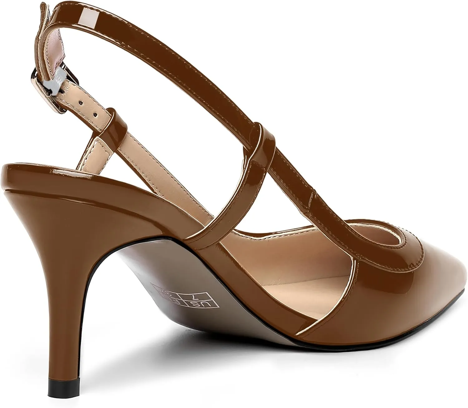 AMBELIGHT Womens Slingback Patent Dress Square Toe Buckle Dating Stiletto Mid Heel Pumps Shoes 2.5 Inch