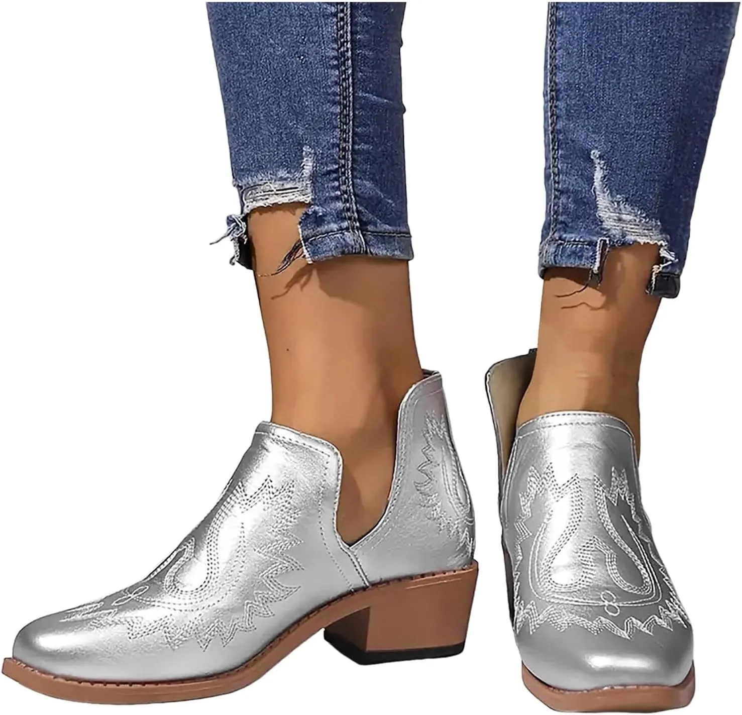 AMDBEL Booties for Women Dressy 2024 Ankle Boots Slip On Low Heel Stylish Western Short Boots Fall Winter Shoes