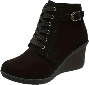 AMDBEL Fall Boots for Women 2024, Women's Ankle Boots Square Heel Lace Up Short Boots Winter Wedge Booties Shoes